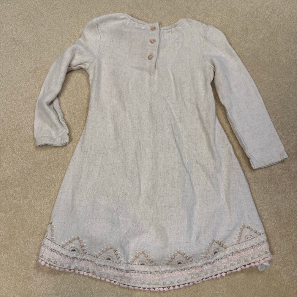 Tommy Bahama Toddler Boho Linen Blend Dress Tassel Neck Embroidered Hem Size 3T - Picture 2 of 7
